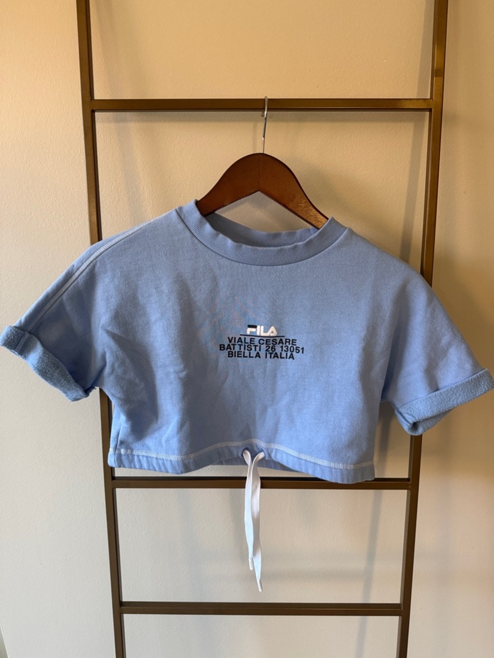 Fila Light Blue Cropped Drawstring Logo sweatshirt